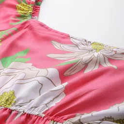 Sleek Italia Women Floral Printed Cotton Off-Shoulder Puff Sleeve Empire Midi Dress image 3