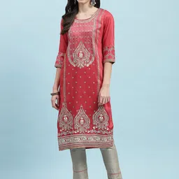 Shree Ethnic Motifs Printed Sequined Round Neck Straight Kurta-image-87