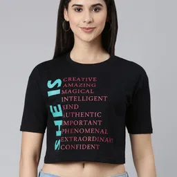 Esplendido Women Typography Printed Drop-Shoulder Sleeves Pockets T-shirt-picture-11