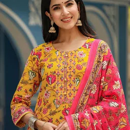 KALINI Floral Printed Straight Kurta With Trousers & Dupatta-image-26
