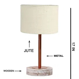 Devansh White Textured Wood Cylindrical Shaped Table Lamp image 5