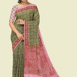 The Chennai Silks Paisley Printed Pure Cotton Gadwal Saree-image-22