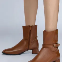 20Dresses Women Square-Toe Buckle-Detail Block-Heeled Regular Boots-image-41