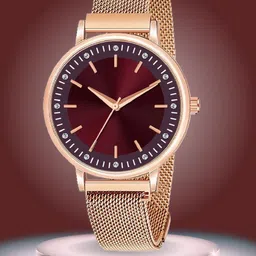 ON TIME OCTUS Women Stainless Steel Bracelet Style Straps Analogue Watch MAG OP-108-MAROON-image-0