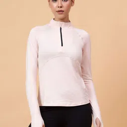 Fitkin Women High Neck Anti Odour Raw Edge T-shirt-image-2