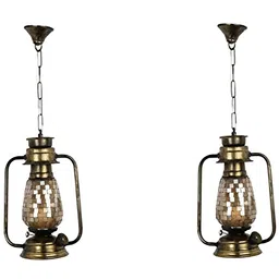 SOMIL Gold-Toned & Brown 2 Pieces Textured Rectangle Shaped Lantern Ceiling Lamps-picture-39