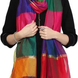 avinzo Silk Blend Checkered Multicolor Women Dupatta-picture-16