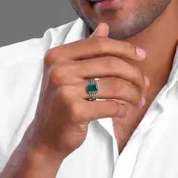 aradhya925 Men Green Stone Designer Ring Silver Silver Plated Ring image 2