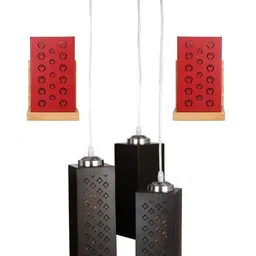 SOMIL Red & Black 3 Pieces Textured Metal Rectangle Shaped Wall & Ceiling Lamp Combo-picture-54