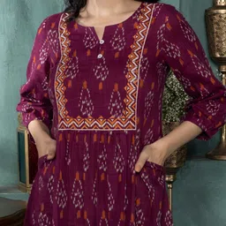 Saffron Threads Women Cotton Ikat Print A-Line Midi Dress image 2