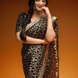 Flossy Women Ethnic Motifs Zari Banarasi Saree image 3