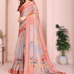 Aamish fashion Floral Linen Blend Saree image 3