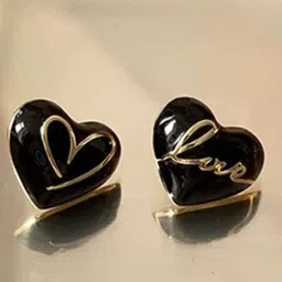 StyleCast Elegant Black And Silver-Toned Heart Shaped Studs-picture-11