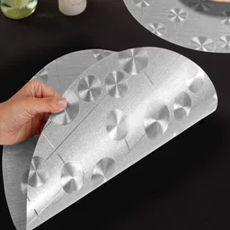 HOKIPO Silver-Toned 6 Pieces Geometric Textured Shining Round Table Placemats image 3