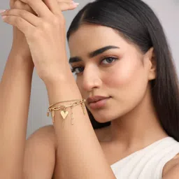 Qiroko Stainless Steel Multistrand Heart Charm Stack Bracelet image 4