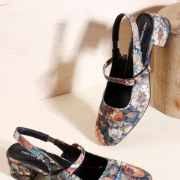 FEET RUNNER Women Floral Printed Block Heeled Square Toe Backstrap Mary Janes image 4