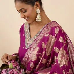 Indo Era Floral Embroidered V-Neck Regular Straight Kurta With Trousers & Dupatta-picture-25