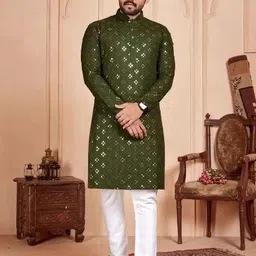 AWM Men Cotton Embroidered Straight Kurta image 3