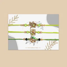 The Purple Tree Set Of 3 Stones Studded & Beaded Kanha Ji Thread Rakhis With Roli Chawal image 3