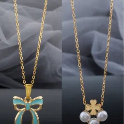 Birado Jewellery Set Of 2 Stainless Steel Gold-Plated Pearls Beaded Pendants With Chains-picture-27