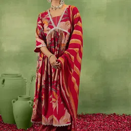 Libas Floral Printed V-Neck Sequinned A-Line Kurta With Salwar &Dupatta image 3