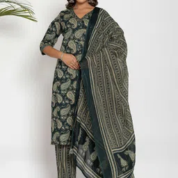 FLAVIA CREATION Women Paisley Printed Cotton Kurta with Trousers & Dupatta-picture-39
