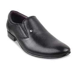 Metro Men Black Textured Leather Formal Loafers-picture-41