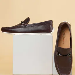 Ruosh Men Textured Leather Horsebit Loafers-image-76