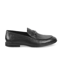 DAVINCHI Men Black Solid Leather Formal Loafers image 4
