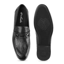 DAVINCHI Men Black Solid Leather Formal Loafers image 3