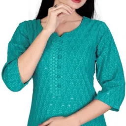 lavyaa fashion Women Chikan Embroidery, Embellished, Embroidered Chanderi Straight Kurta image 3