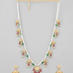 DASTOOR Gold-Plated Stone-Studded & Beaded Jewellery Set image 2