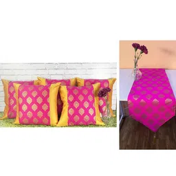 Pinkparrot 12x70 inch jacquard silk table runner and 5 pcs 16x16 inch cushion covers-image-25