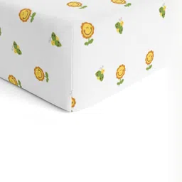 The White Cradle Yellow & White Floral Printed 120 TC Cotton Fitted Crib Bedsheet-picture-12