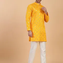 CHIRASVI Men Embroidered Mirror Work Kurta image 3