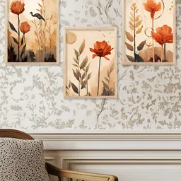 Kotart Brown & Red 3 Pieces Wooden Floral and Botanical Wall Paintings image 5
