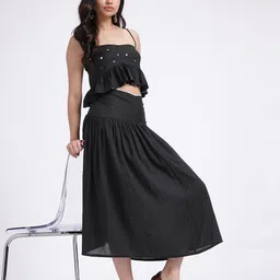 fusion by glitchez Mirror Embellished Gathered Detailed Shoulder Straps Co-Ords-image-27