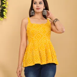 glorry creation Casual Shoulder Straps Geometric Print, Printed Women Black Top image 1