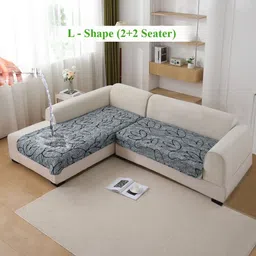 HOKIPO Intense Grey 2 Pcs Abstract Floral Printed Waterproof 4 Seater Sofa Seat Cover Mat-image-48