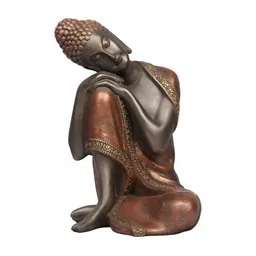 Ashnam Brown Resting Buddha Figurine Showpiece image 1