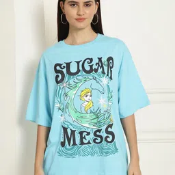 Dreambe Women Typography Printed Fusion Applique T-shirt-image-73