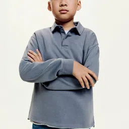Mango Kids Boys Shirt Collar Pure Cotton Sweatshirt-picture-17