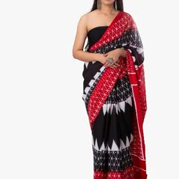 TROPWEAR Pure Cotton Geometric Block Print Saree-image-78