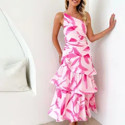 JC Mode Abstract Printed One Shoulder Ruched Layered A-Line Maxi Dress-picture-29