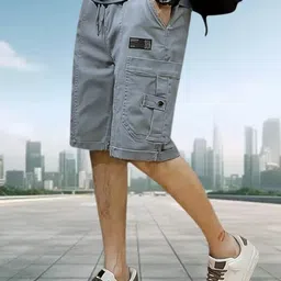 pitzz Solid Men Grey Cargo Shorts image 3