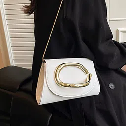 LULU & SKY Women Solid Structured Buckle Detail Shoulder Bag image 4