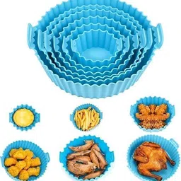 bazaarnest 6 Pieces Silicone Liners Round Food Safe Non Stick Air Fryer Basket Airfryer Tray-picture-19