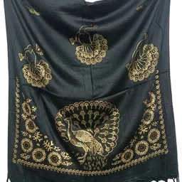ogs Printed, Graphic Print Rayon Women Black Fancy Scarf, Stole image 3