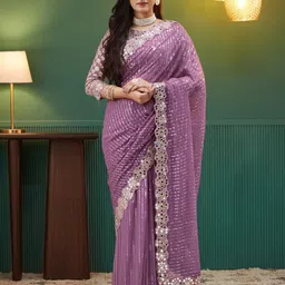 all about you Embellished, Embroidered, Self Design Bollywood Georgette Saree-picture-10