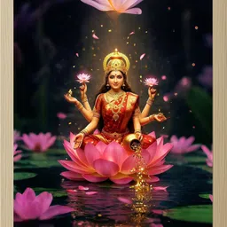 tasvirra Divine Lakshmi Showering Gold - Wood Framed Wall Art Digital Reprint 12 inch x 9 inch Painting image 1